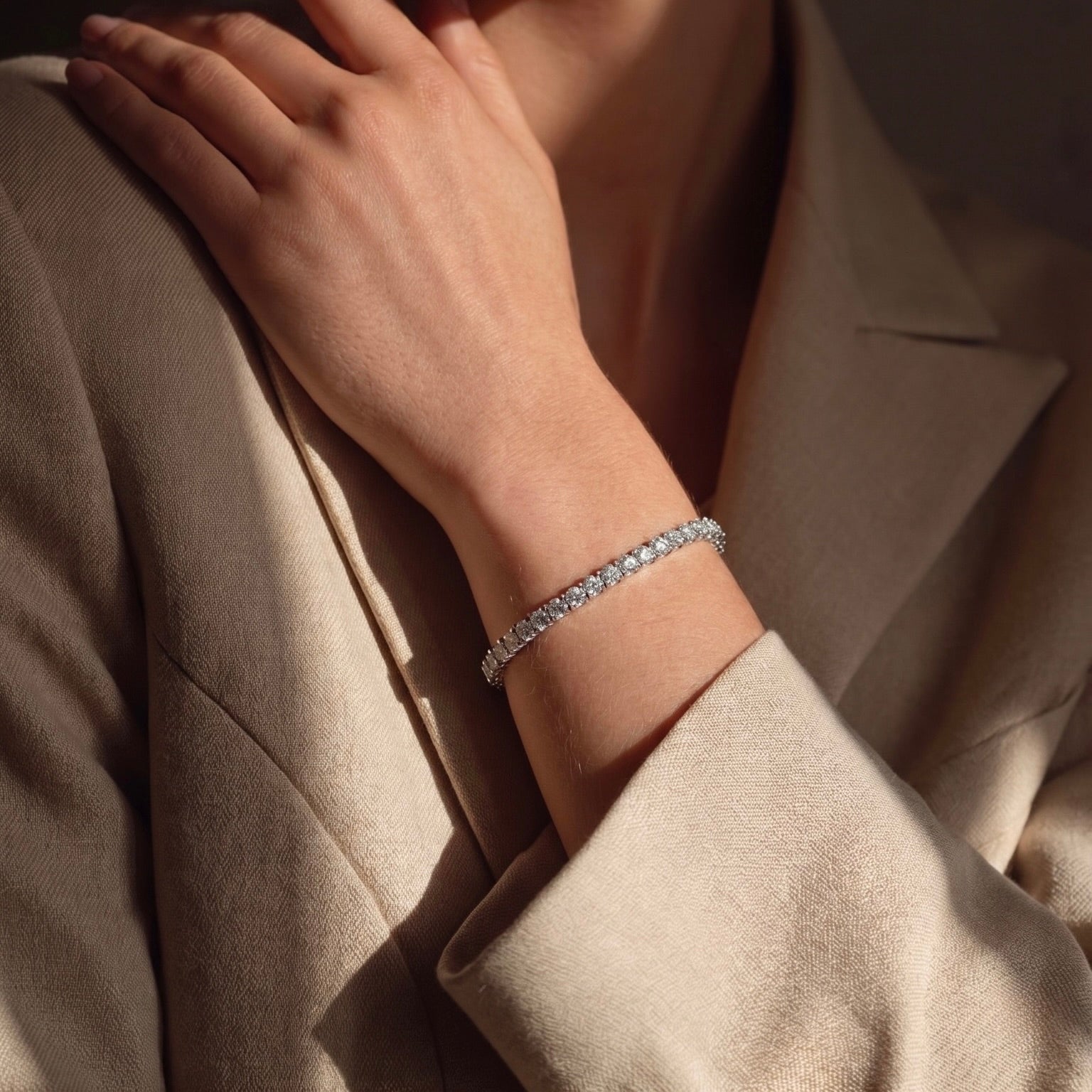 diamond tennis bracelet on girl wrist