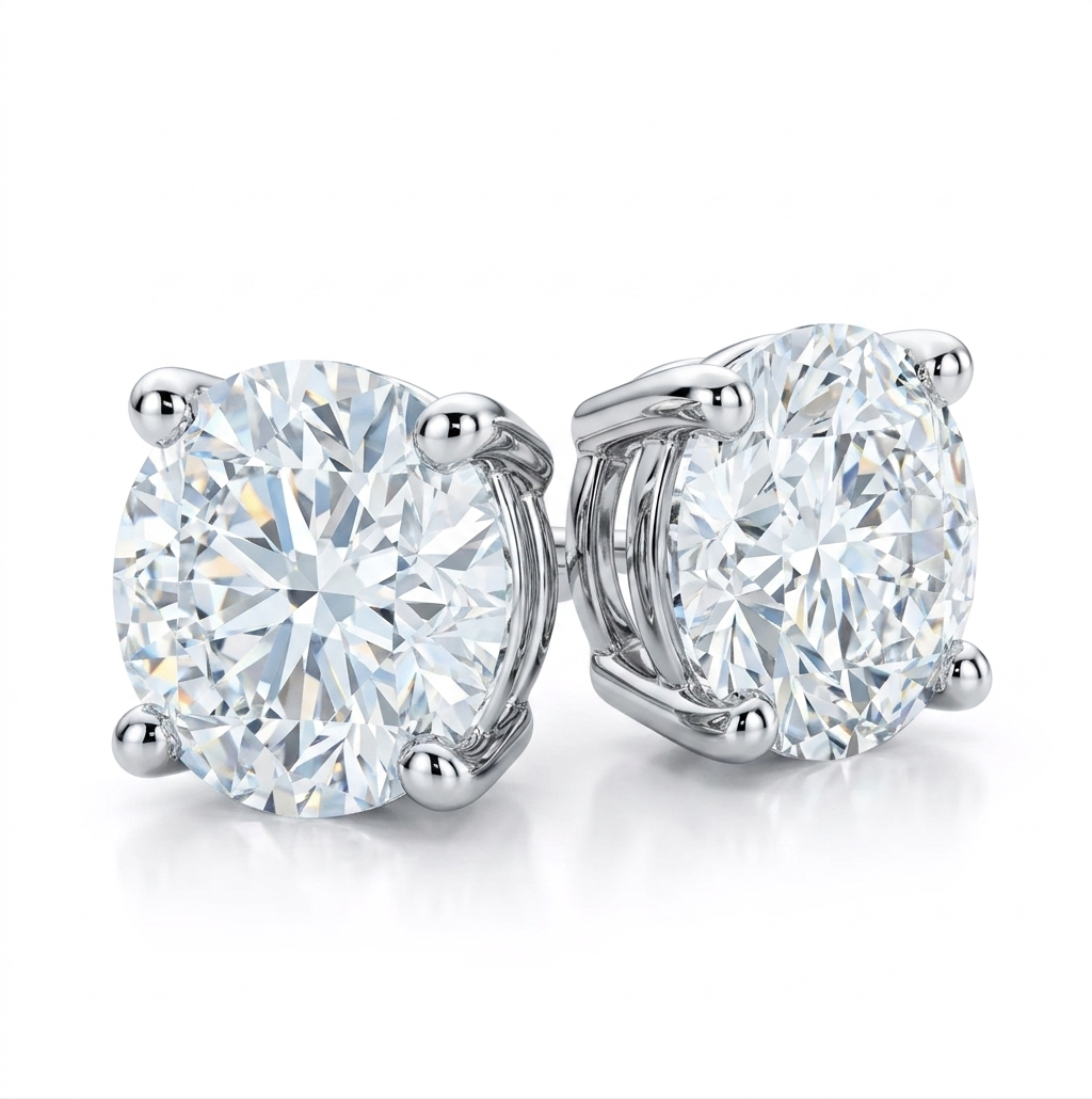  0.5 Carat Lab-Grown Diamond Stud Earrings, 14K White Gold (1 ct total) on white background
