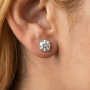 classic diamond stud earrings on a girl earlobe