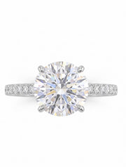 Solitaire Diamond Ring with Pavé Band, 14K White Gold
