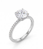 Solitaire Diamond Ring with Pavé Band, 14K White Gold