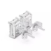 emerald cut diamond studs in white gold on white background