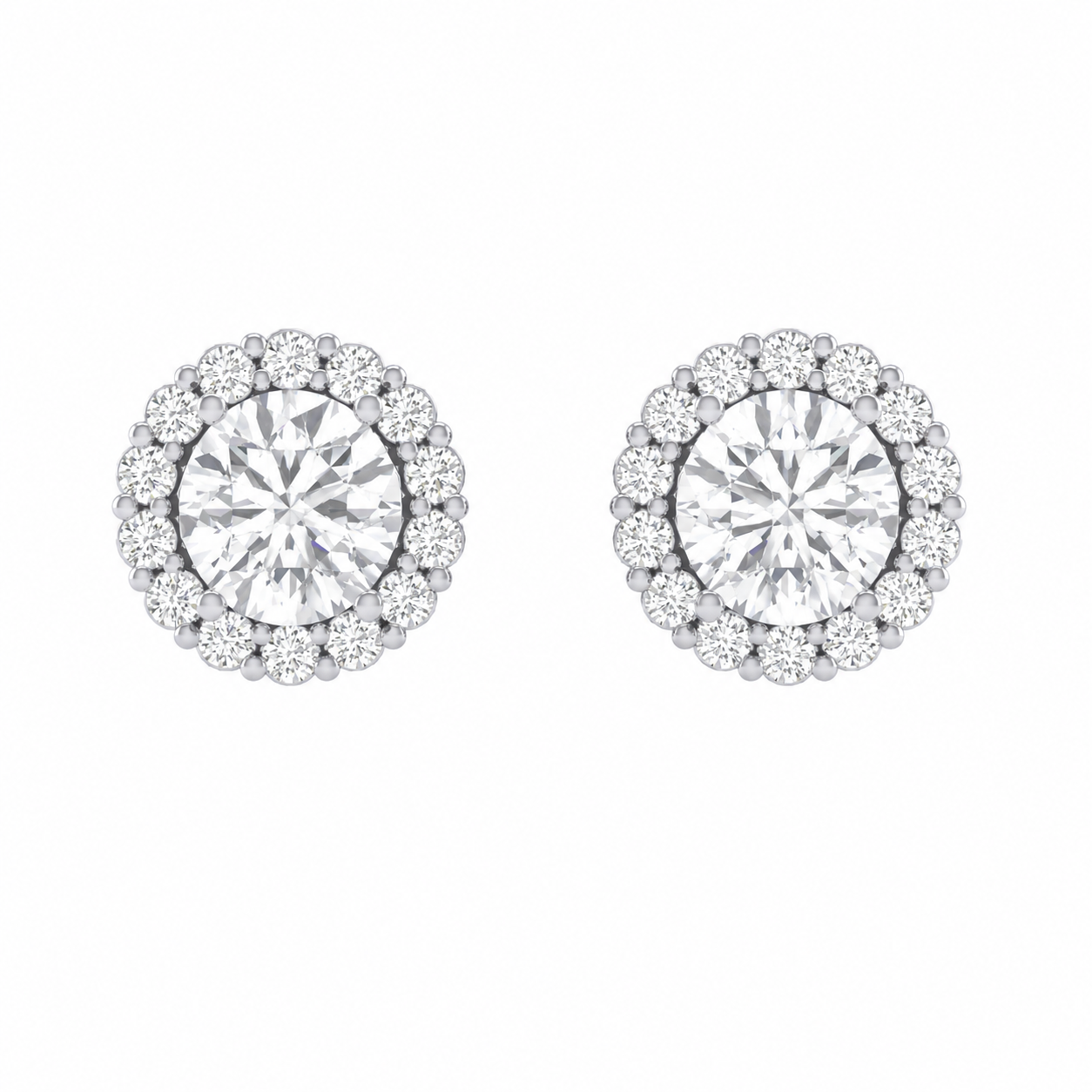 diamond earrings with halo on white background
