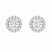 diamond earrings with halo on white background